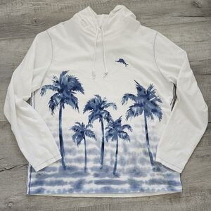 Tommy Bahama Men's White and Blue Palm Tree Hoodie XL